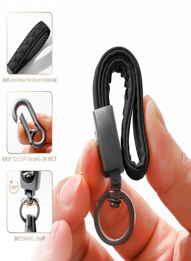 Gkeygo Carabiner Keychain, Universal Heavy Duty Woven Handmade Leather Key Chain, Car Fob Key Keychains with 360 Degree Rotatable Snap Swivel and Anti-Lost D-Ring for Men and Women, Gunmetal - Black - Image 3